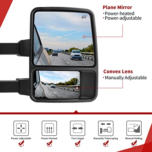 YITAMOTOR Towing Mirrors Compatible with 2008-2016 Ford F250 F350 F450 F550 Super Duty, Power Adjustable Heated Turn Signal Manual Telescoping Folding Pair Set