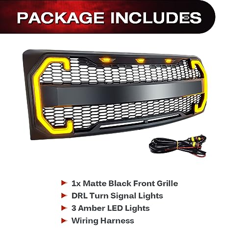 EOMD Front Grille Compatible with 2009-2014 F150 w/DRL & Turn Signal Lights Matte Black