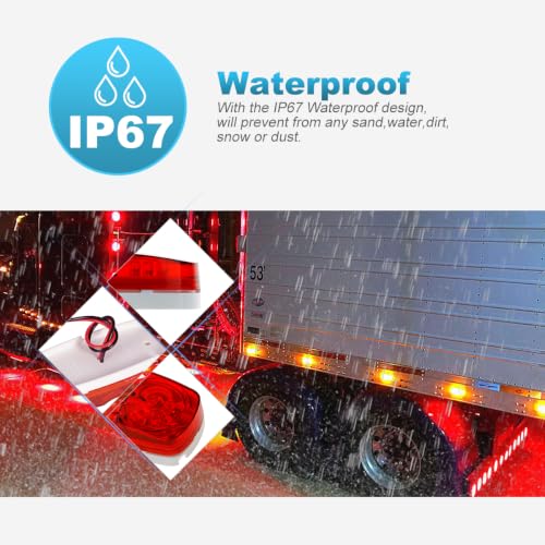 Partsam 14x Trailer RV Marker LED Light Double Bullseye 10 Diodes Clearance Light Red/Amber,[DOT Approved] 4x2 Tiger Eye/Double Bubble 12V Rectangular LED Side Marker Light Surface Mount Camper Truck