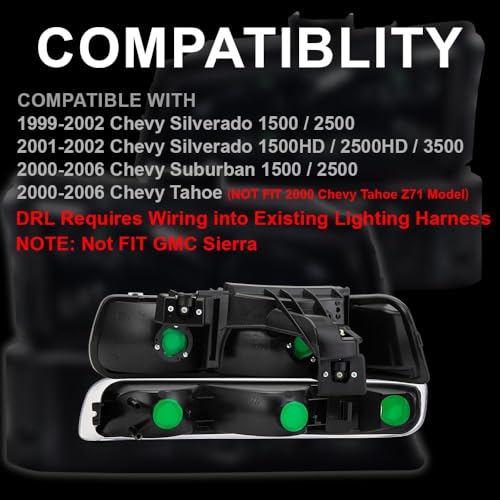 G-PLUS LED DRL Headlights Assembly Fit Chevy Silverado 1500 2500 1999-2002