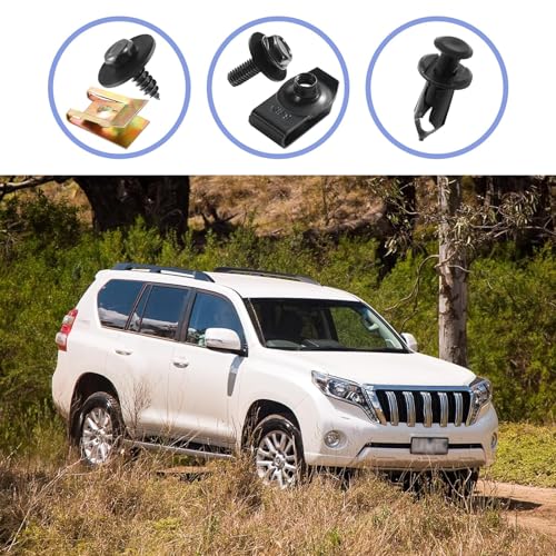 Fiknonk 100 PCS Car Body Fasteners Assortment Kit, Bumper Fender Splash Guard Screws Bolts U-Nuts, Universal for Most Cars, Trucks, SUVs (Black)