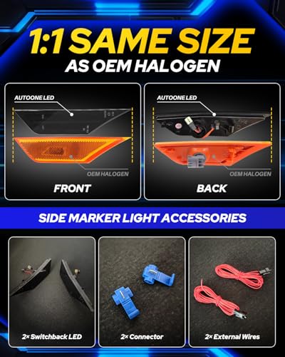 AUTOONE Switchback LED Side Marker Lights Compatible With 10th Gen Honda Civic 2016-2021, Amber Yellow Turn Signals & White Daytime Running Lights, Smoked Lens, 2PCS
