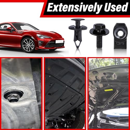 45PCS Engine Under Cover Splash Shield Guard Body Bolts Screws, Universal Style Bumper Fender Liner Push Retainer Fastener Rivet Clips with Tool, Compatible with Most Brand of Vehicles (Black)