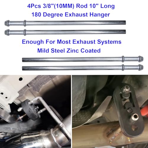 Ganluuree 16PCS Rubber Exhaust Hanger Rod Set Heavy Duty 3/8"(10MM) Rod 90°7.6" Long + Straight 10" Long Muffler Hanger Mild Steel Zinc Coated 2 Hole 4 Hole Insulator Mount Car Automotive Replacement