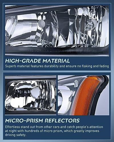 Nilight Headlight Assembly for 2003 2004 2005 2006 Chevy Silverado Avalanche 1500 1500HD 2500 2500HD 3500 Chevrolet Pickup Replacement Headlamp Housing Bumper Lamp Set