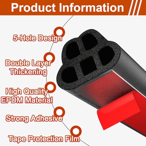 alophoty 53.8 Ft Car Door Seal Strip Universal Self Adhesive Automotive Weather Stripping, Double Layer 5-Hole Car Door Soundproofing Strip, Rubber Seal Strip for Cars Trucks SUVs RVs