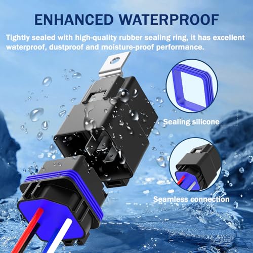 4-PIN Relay 40/30AMP 12V DC Automotive Relays Waterproof Relay with Harness Heavy Duty 12 AWG Tinned Copper Wires, 5 Pack