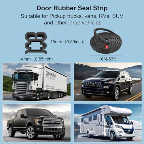 52.5Ft Car Door Seal Strip for Truck Car Weather Stripping Universal Self Adhesive Large Auto Door Soundproofing Weatherstrip for Pickup Truck SUV RV Boat