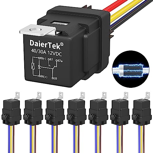 DaierTek 8 Pack 12V Relay with Built-in Diode & 12 AWG Harness Socket 30A/40A Heavy Duty SPDT 5 Pin Relay Waterproof for Car Marine Boat