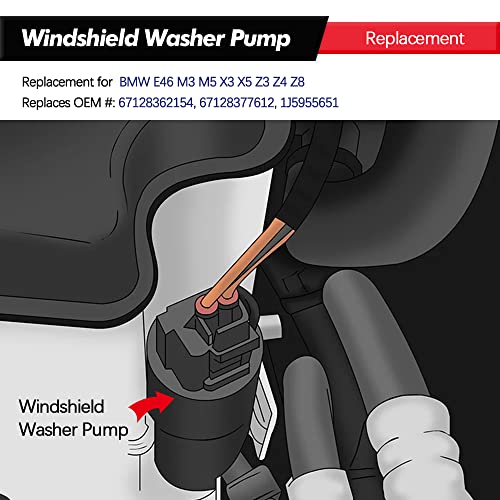 Front Windshield Washer Pump w/Grommet Replacement for BMW E46 M3 M5 X3 X5 Z3 Z4 Z8 Mercedes-Benz E250 E300 E320 E500 E550 E63 AMG Replaces OEM 67128362154, 67128377612, 21323-232316B