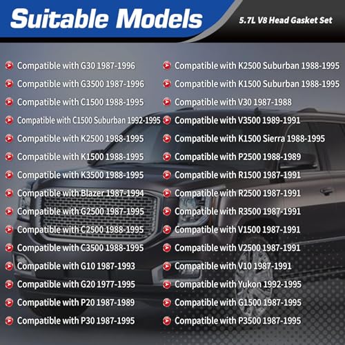 Assembroverse 260-1269 SBC Engine Gasket Set Compatible with C1500/C2500/K1500 G20/G30 5.7L 350 V8 (1987-1995) | Replace KS2666 T598122 Premium Head Gasket Kit