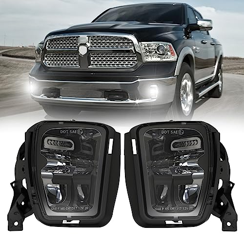 4X4FLSTC LED Fog Lights Compatible with 2013-2018 Dodge Ram 1500, 2019-2024 Classic Models 4th Gen Ram OEM Replacement Fog Lamps Kit DOT Approved Bumper Driving Lights - Black