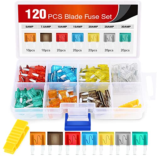Nilight 120Pcs Blade Fuses Assortment 5, 7.5, 10, 15, 20, 25, 30 AMP Regular Mini ATM/APM Blade Fuses for Cars Trucks Boats Automotives, 2 Years Warranty, Multicolor