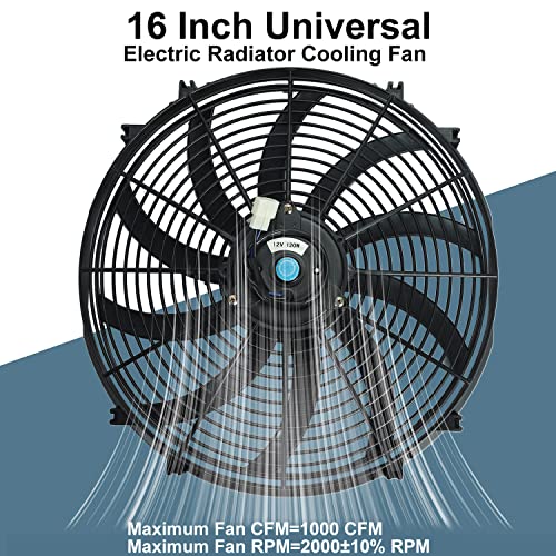 16" inch Universal Slim Fan Push Pull Electric Radiator Cooling 12V Mount Kit