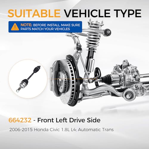 PAROD® 664232 Front Left CV Axle Shaft Assembly Fit for 2006-2015 Honda Civic 1.8L L4; Automatic Trans - Driver Side