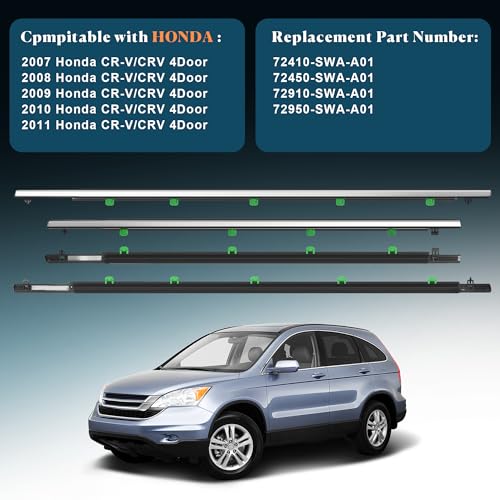 KAFKOF Window Molding Trim Seal for Honda CR-V 2007-2011 Accessories, Outer Door Black Rubber Weather Stripping Belt, Replacement 72410-SWA-A01 (4PCS)