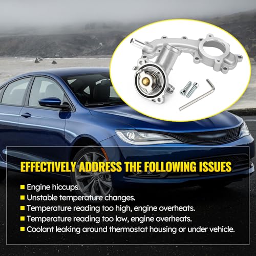 Upgrade Aluminium Thermostat Housing Assembly and Engine Coolant Crossover Water Outlet Pipe for Chrysler 200 Jeep Cherokee Dodge Avenger Journey Ram 1500 - Replaces 5184653AF 902-3102HP 902-3036