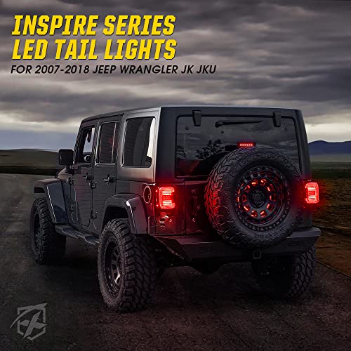 C-Shaped Smoked LED Tail Lights Compatible with 2007-2018 Jeep JK JKU