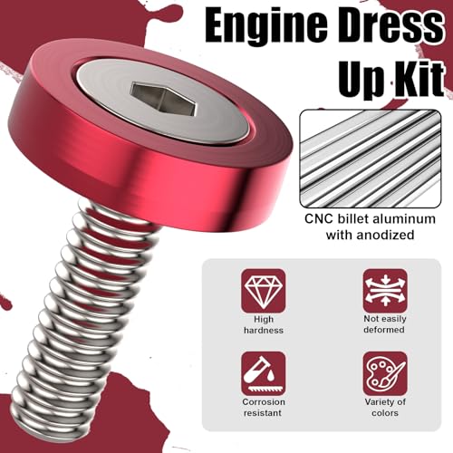 Sixzoo 40 PCS Engine Dress Up Kit, CNC Finishing Fender Bumper Washers, M6 Aluminum Engine Bay Dress Up Kit, Fender Bolts for Trunk License Plate Frame (Red)