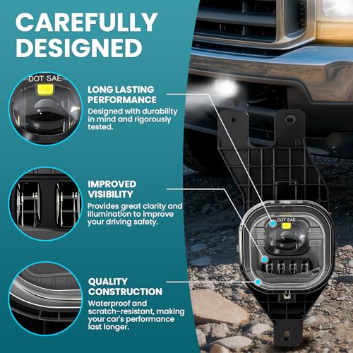 Shocklight LED Fog Lights Compatible with 1999-2004 Ford F250 F350 F450 F550 Super Duty, 2001 2002 2003 2004 Excursion, A Pair Front Bumper Driving Fog Lamps with Clear Lens