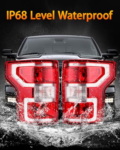 OKLPF Rear Brake Tail Light Compatible With 2018 2019 2020 Ford F150 F-150 Replace JL3Z-13404-H JL3Z-13405-H,Replace Red Taillight Assembly,Included Bulbs and Harness,Driver and Passenger Side