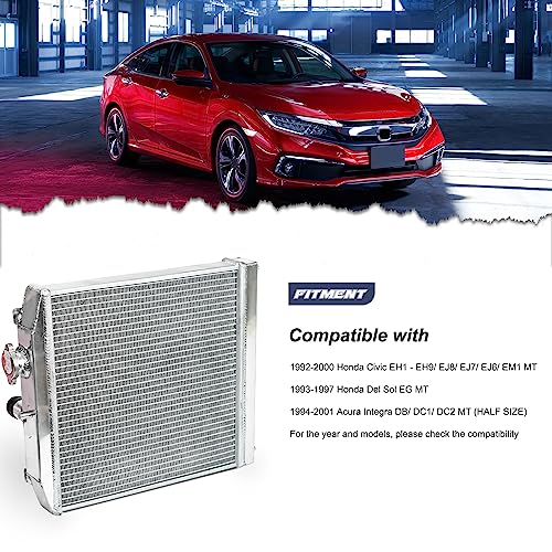 2-Row Full Aluminum Racing Radiator w/ 12V Fan Shroud Replacement for 1992-2000 Honda Civic EH EJ 1993-1997 Del Sol EG MT 1994-2001 Acura Integra DB DC