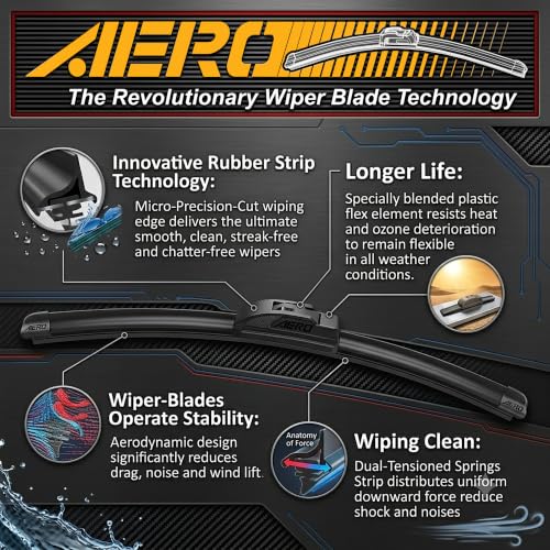 AERO Voyager 22" + 22" Windshield Wipers, Premium All-Season Automotive Replacement Wiper Blades with Extra Rubber Refills + 1-Year Warranty (Pack of 2)