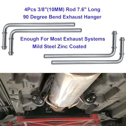 Ganluuree 8PCS Exhaust Hanger Rod Set Heavy Duty 3/8"(10MM) Rod 4PCS 90°7.6" Long + 4PCS Straight 10" Long Exhaust Muffler Hanger Mild Steel Zinc Coated Car Automotive Replacement Clamp Flanges Parts