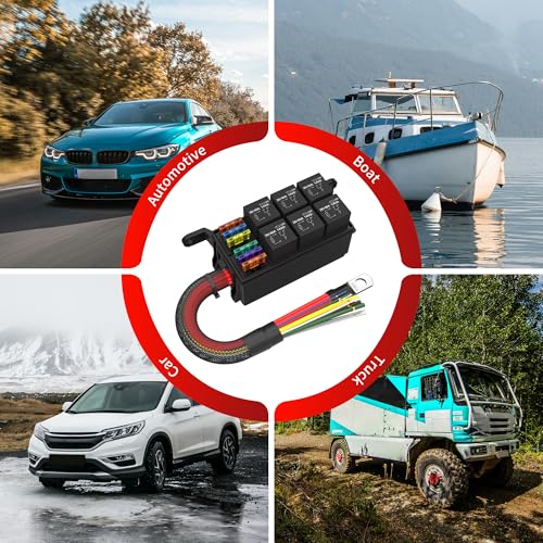RVBOATPAT 12V Fuse Relay Box 6 Way Relay Fuse Box Pre-Wired Waterproof Relays Box with 6 Relays and 12 ATC/ATO Fuses Relay Panel for Automotive Car Marine Boat