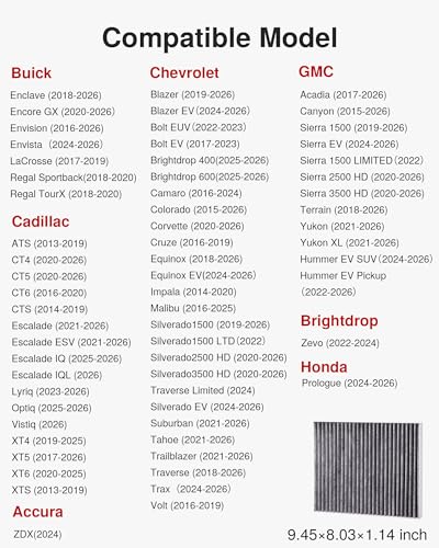 Puroma Cabin Air Filter with Activated Carbon, Replacement for CP966, CF11966, Select Buick Enclave, Encore GX, Envision, Regal, LaCrosse, Cadillac, GMC, Bolt EV, Camaro, Colorado
