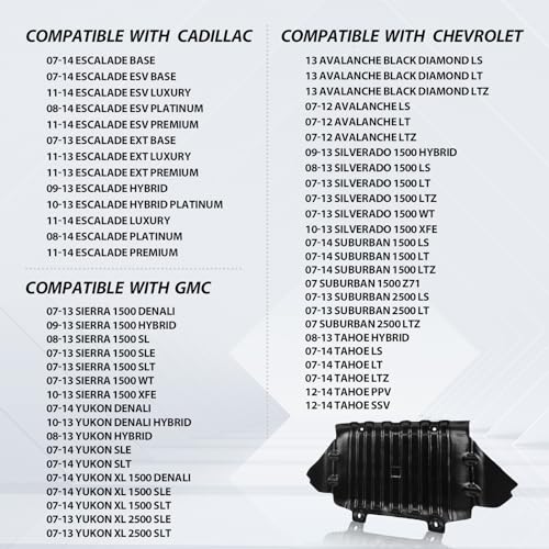 CarPartsDepot Front Lower Engine Splash Shield Center Under Cover Compatible with 2007-2014 Chevy Silverado 1500 & Suburban & Tahoe & GMC Sierra & Cadillac Escalade GM1228139 22781371