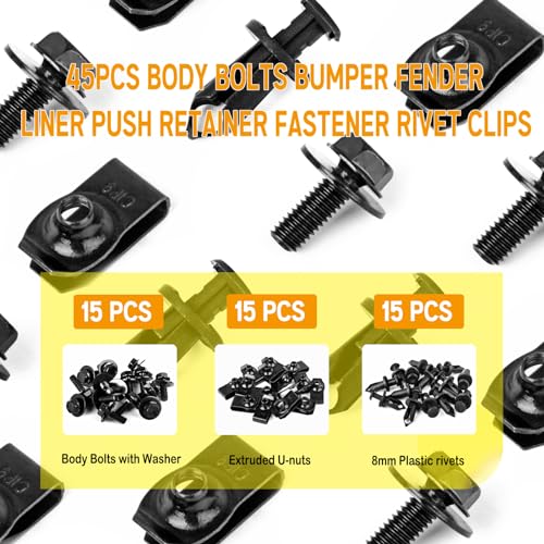 Xislet 45PCS Universal Style Engine Under Cover Splash Shield Guard Body Bolts Bumper Fender Liner Push Retainer Fastener Rivet Clips Compatible with Most Brand of Vehicles