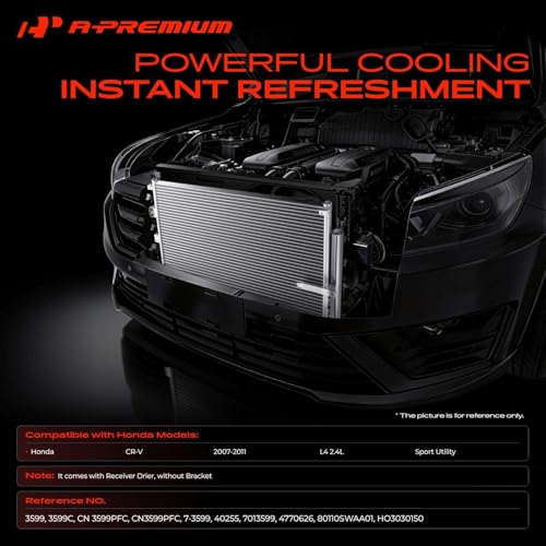 A-Premium Air Conditioning A/C Condenser - Fits for 3599 - Compatible with 2007-2011 Honda CR-V L4 2.4L, Sport Utility