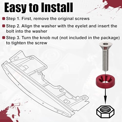 Sixzoo 40 PCS Engine Dress Up Kit, CNC Finishing Fender Bumper Washers, M6 Aluminum Engine Bay Dress Up Kit, Fender Bolts for Trunk License Plate Frame (Red)