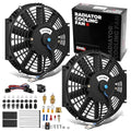DNA Motoring 2pcs 10Inch Electric Radiator Cooling Fan Thermostat Wiring Switch Relay Kit, Universal High Performance Slim Fan Push Pull Electric Radiator with Mount Kit, RAF-10X2+SW-KIT