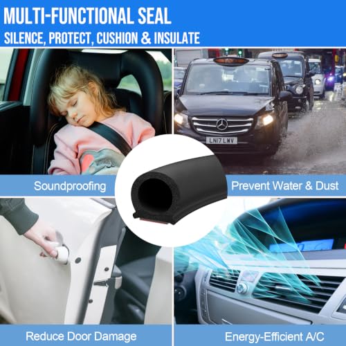 alophoty 20 Ft Rubber Weather Stripping Door Seal, D Shaped Automotive Weather Stripping, Car Door Seal Strip, Self Adhesive Soundproofing Weatherstripping for Doors Windows Car Truck Auto RV