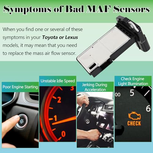 Yukrotor Mass Air Flow Sensor MAF Sensor 22204-75030 Compatible with Toyota 4Runner Corolla Land Cruiser Prius Sequoia Tacoma Tundra Lexus GX460 GX470 Replaces OE# 22204-0F030
