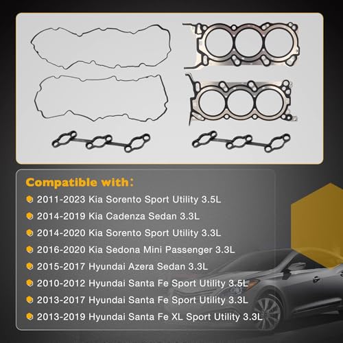 3.3 3.5 Engine Head Gasket Set, Cylinder Head Gasket Kit, Compatible with 2010-2023 Kia Sorento Cadenza Sedona Hyundai Azera Santa Fe XL, Replaces# 223113CGA0 22311-3CGA5 23113CGB0