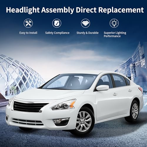AUTOSAVER88 Headlight Assembly Compatible with 2013 2014 2015 Altima 4-Door Sedan 13 14 15 Altima Base/S/SL/SV Projector Headlamp Direct Replacement Chrome Housing Amber Reflector Left + Right