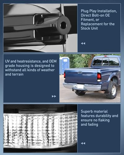 Nilight Taillight Assembly Compatible with 1997 1998 1999 2000 2001 2002 2003 2004 2005 2006 2007 Ford F150 Styleside F250 F350 F450 F550 Super Duty Smoke Rear Tail Light Lamp OE Style Pair