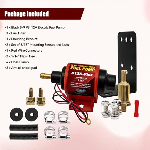 ENGINEMAN Universal 12 Volt Electric Fuel Pump 5-9 PSI, 35GPH, Super 12S Plus for Gasoline Diesel Engines