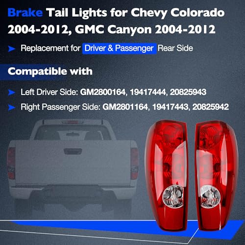 Misakomo Tail Light Assembly Compatible with 2004-2012 Chevy Colorado/GMC Canyon, Left & Right Halogen Rear Tail Lamps, Brake Taillight Housing Replaces GM2800164 GM2801164