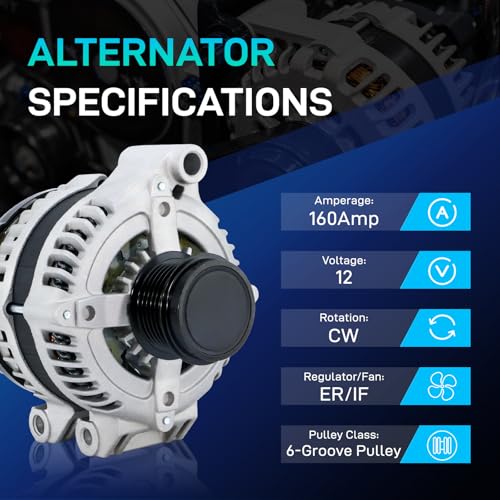 Dodge Alternator Replacement New Fit for 11-20 Grand Caravan Journey, 11-14 Avenger, V6 3.6 L, for 11-16 Town & Country Chrysler 200 11-14, 12-15 Ram C V, 11-14 Volkswagen VW Routan, 11570N