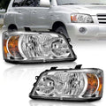 WEELMOTO Headlights Compatible with 2004-2006 Toyota Highlander, Sport Utility Headlight Chrome Housing Amber Reflector Left+Right Side