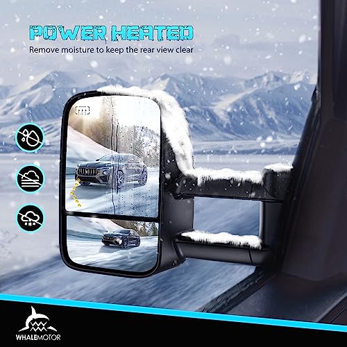 Heated Tow Mirrors Compatible with 2003-2007 Chevy Silverado GMC Sierra(2007 Classic) 1500 2500 3500, Tahoe Suburban Avalanche Yukon Escalade, Extended Trailer Towing Side Mirrors LED Turn Light