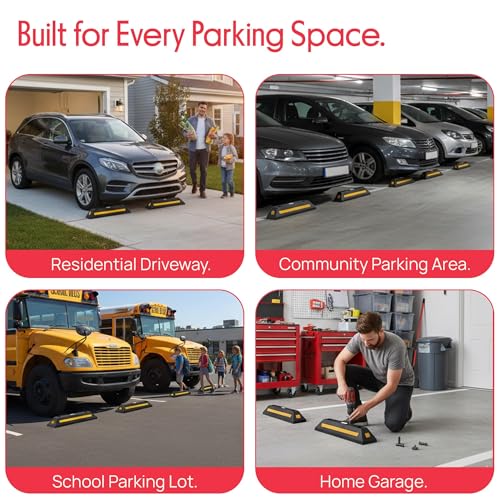 Pyle Curb Garage Vehicle Floor Stopper for Parking Safety 1PC Heavy Duty Rubber Parking Lot Driveway Stopper, For Car Vans Trucks Tire Wheel Guide Block Protect Bumper- Pyle PCRSTP11