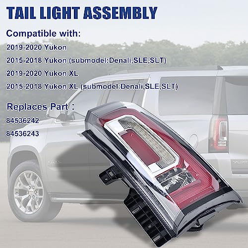 Goopool Tail Lights Assembly Compatible with GMC Yukon XL 2015 2016 2017 2018 2019 2020 LED Right Passenger Side Taillight Brake Turn Signal Assembly With Bulb Replaces 23380460 84536243 GM2801268