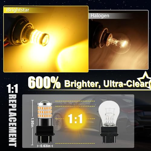 iBrightstar 3157 LED Bulb Amber, 3157a LED Turn Signal Bulbs Super Bright for vehicle Blinker Lights and Turn Signal Lights, 2 Pack