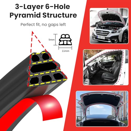 Car Door Rubber Seal Strip, Universal Automotive Weather Stripping Double Layer Self-Adhesive Weatherstrip, Soundproof Sealing Strip for Cars, Trucks, RVs, Pickups (16.4FT)