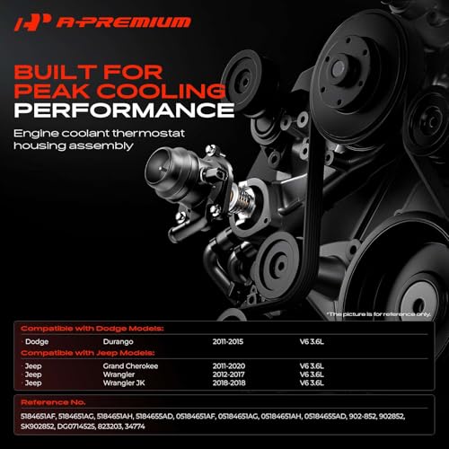 A-Premium Engine Coolant Thermostat Housing Assembly with Seal Compatible with Jeep Grand Cherokee 2011-2020, Wrangler 2012-2017, Wrangler JK 2018 & Dodge Durango 2011-2015, 3.6L, Replaces# 5184651AH